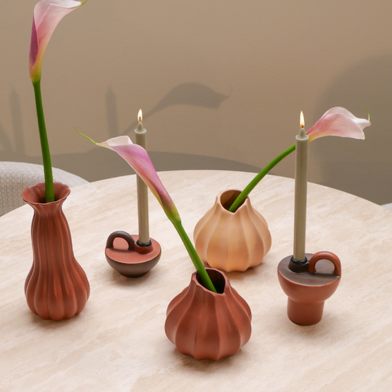 Handcrafted Ripple Ceramic Vase – Brown & Peach