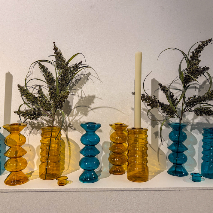 Deep Teal Totem Mouth-blown Glass Candleholder n Vase 2-in-1