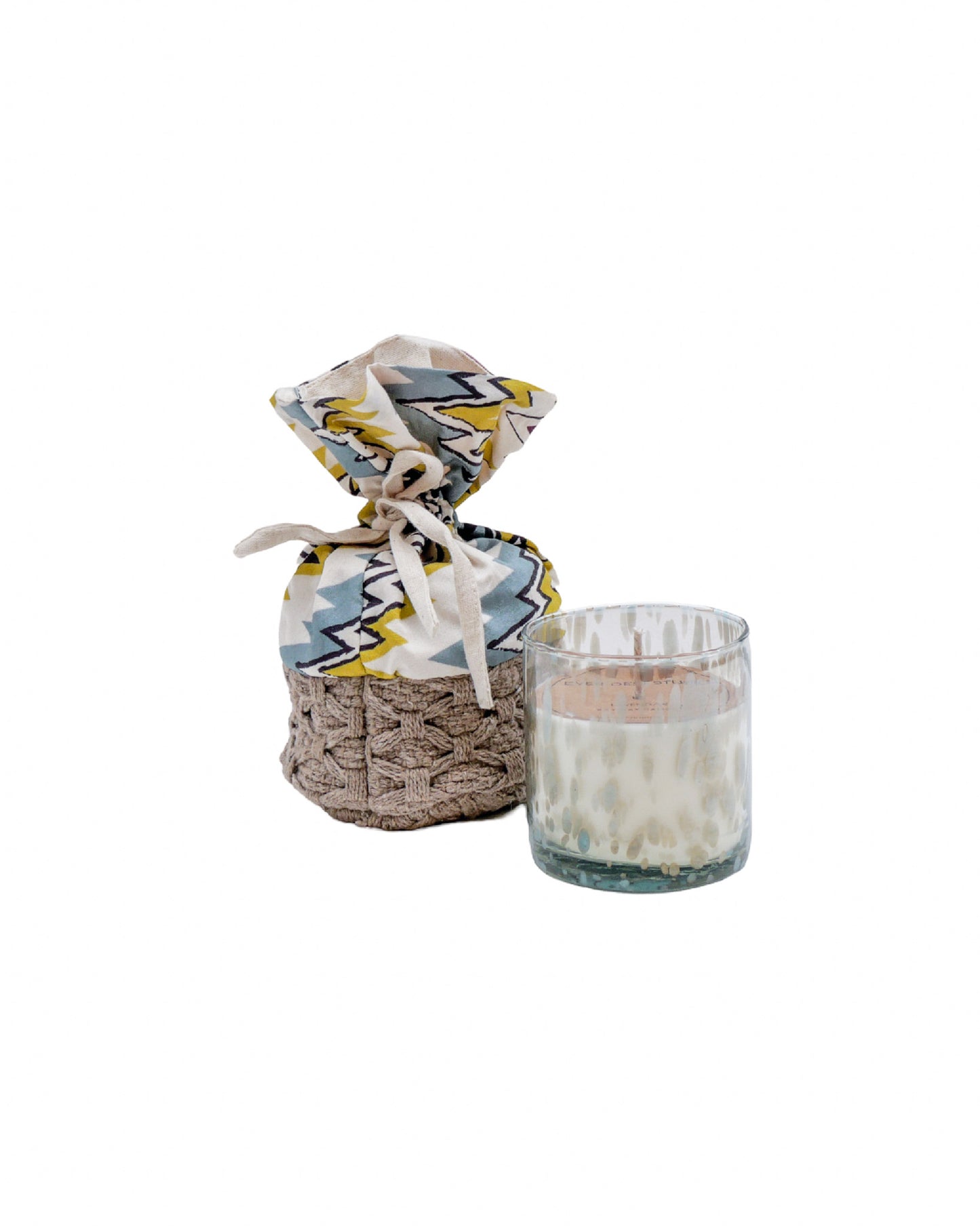 Scented Candle in Handwoven Basket Gift Set- Chevron