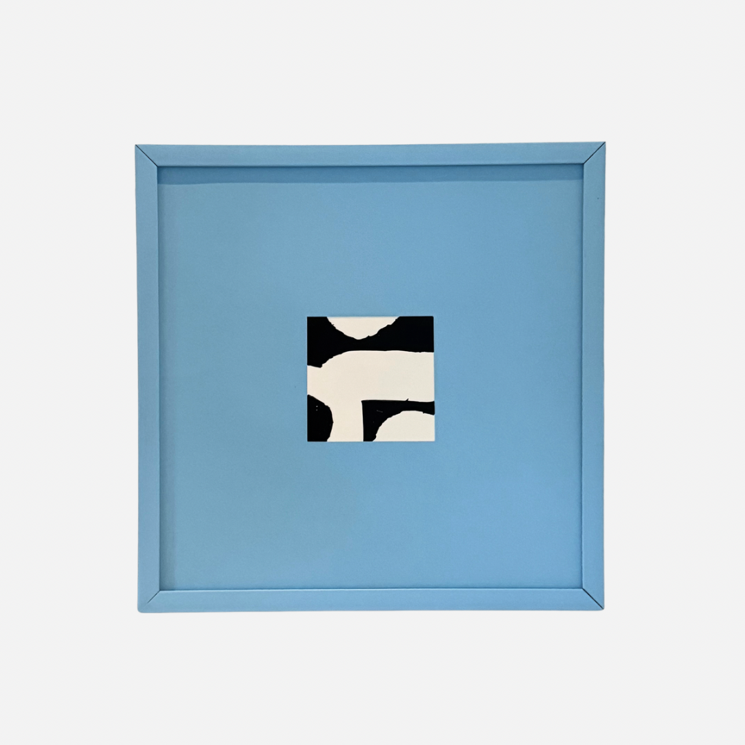 Abstract Handpainted Wall Art in Cerulean Blue Frame