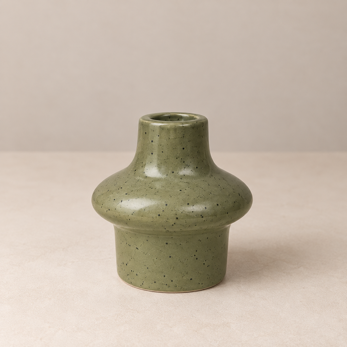 Sage green speckled ceramic taper candle holder