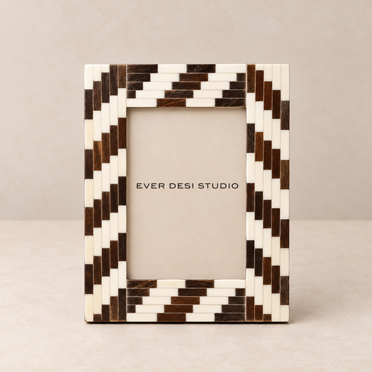 Brown and ivory chevron mosaic resin photo frame