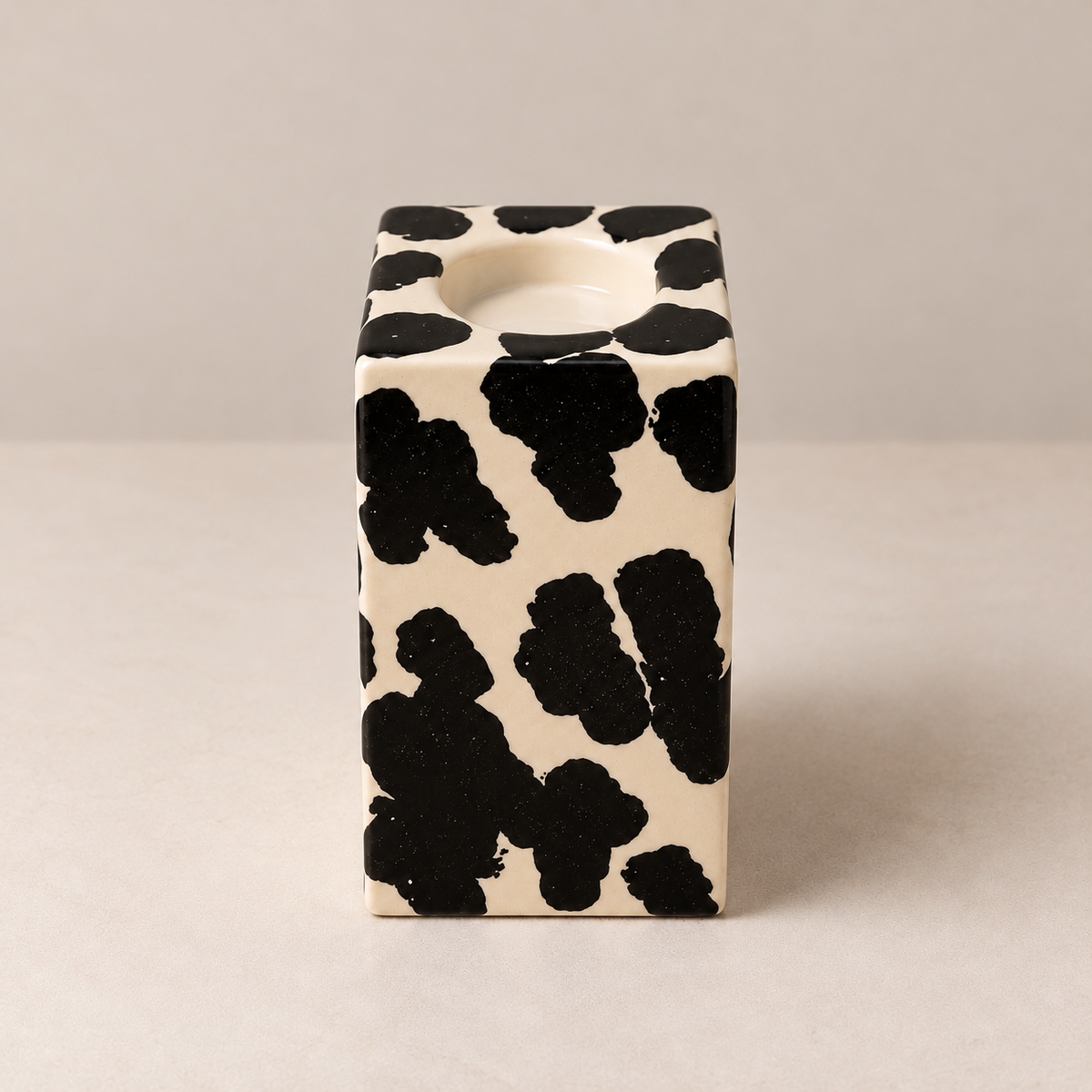 Large square ceramic tealight holder with leopard spots