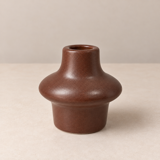 Chestnut brown ceramic taper candle holder
