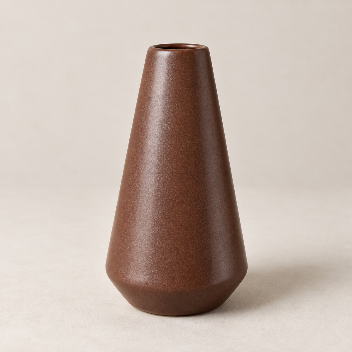 Chestnut brown ceramic cone vase