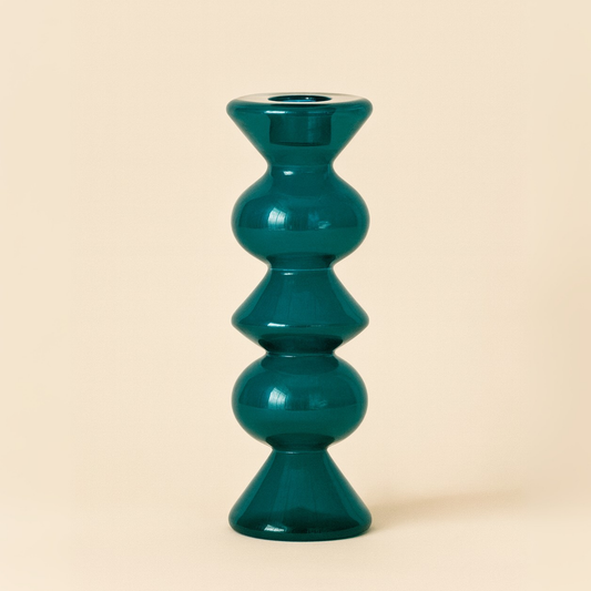 Deep Teal Totem Mouth-blown Glass Candleholder n Vase 2-in-1