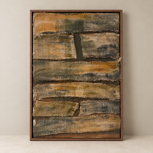 Textured Canvas Wall Art – Layered Burlap in Ochre & Olive
