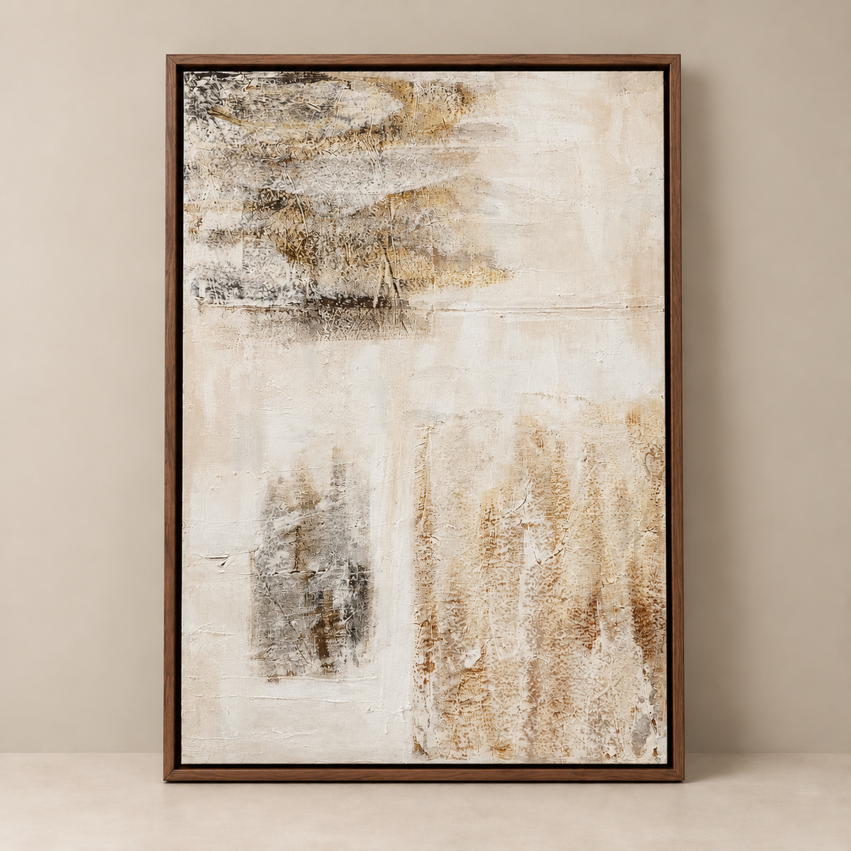 Textured Canvas Wall Art – Ivory, Ochre & Charcoal Abstract