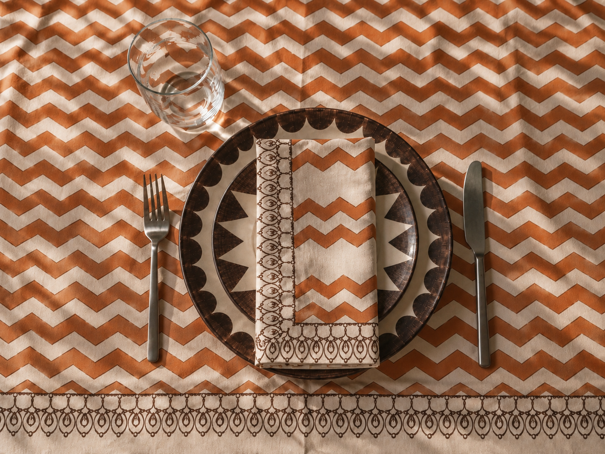 Cotton Napkin with Rust Chevron Print