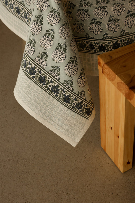 Cotton Tablecloth with Sage Floral Print
