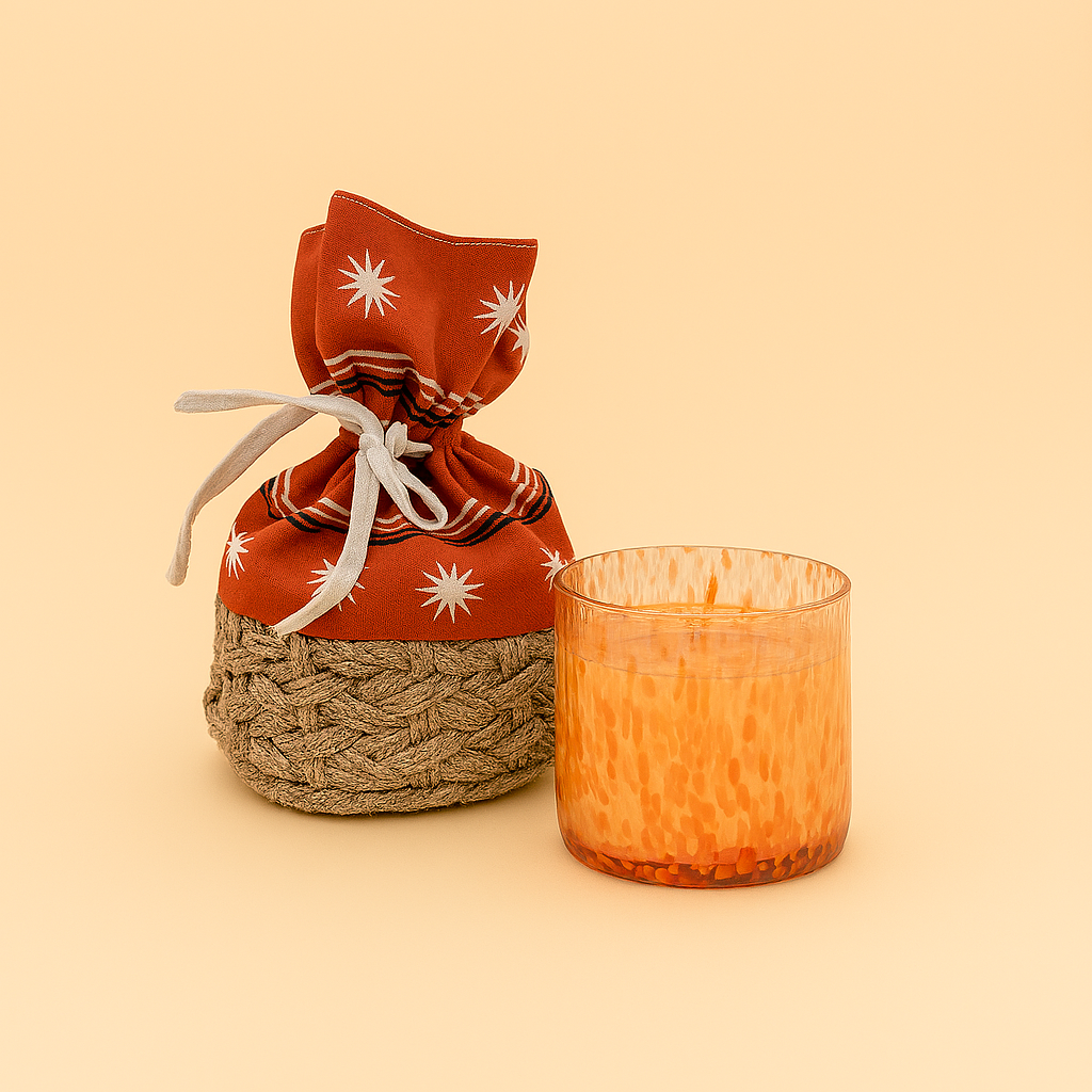 Scented Candle in Handwoven Basket Gift Set - Balearic